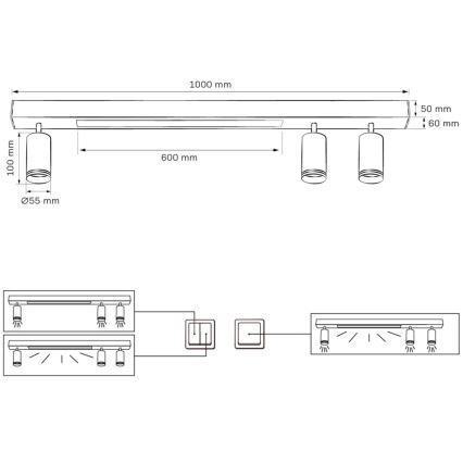 LED loftlampe PARIS LED/24W/230V + 3xGU10/10W sort