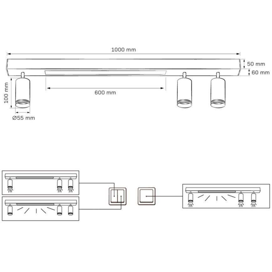 LED loftlampe PARIS LED/24W/230V + 3xGU10/10W sort