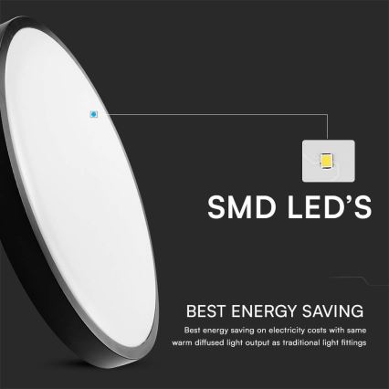 LED loftlampe til badeværelse LED/24W/230V 6500K IP44 diameter 29,5 cm sort