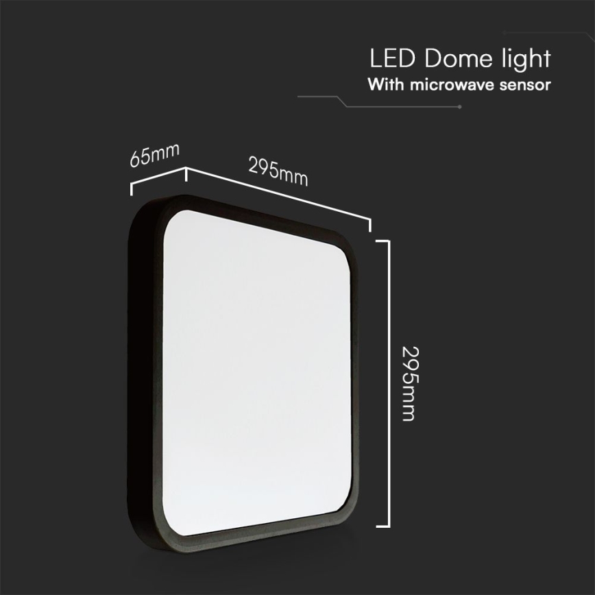 LED loftlampe til badeværelse med sensor SAMSUNG CHIP LED/18W/230V IP44 4000K 29x29 cm sort + fjernbetjening