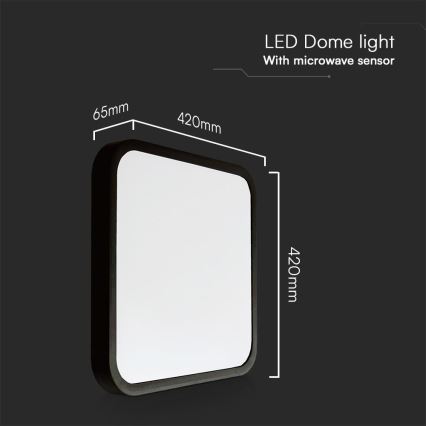 LED loftlampe til badeværelse med sensor SAMSUNG CHIP LED/36W/230V IP44 4000K 42x42 cm sort + fjernbetjening