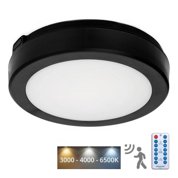 LED loftlampe til badeværelse med sensor NAIROS LED/12W/230V IP65 3000/4000/6500K diameter 20 cm sort + fjernbetjening