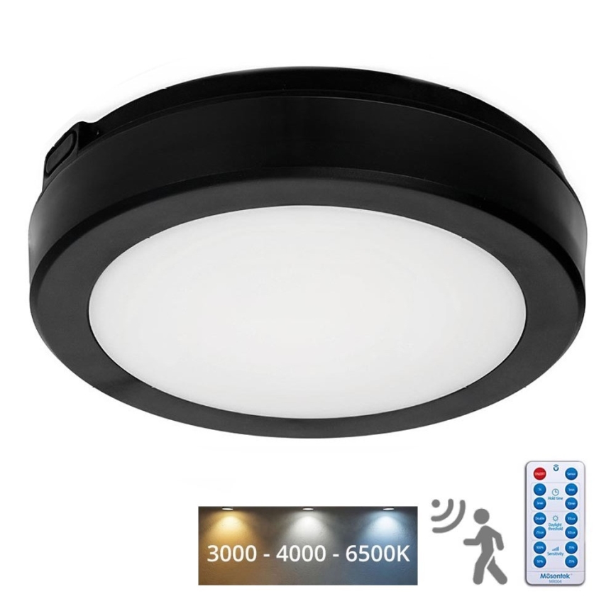 LED loftlampe til badeværelse med sensor NAIROS LED/12W/230V IP65 3000/4000/6500K diameter 20 cm sort + fjernbetjening