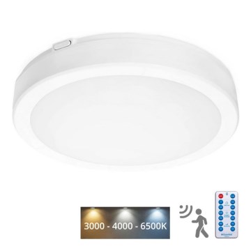 LED loftlampe til badeværelse med sensor NAIROS LED/18W/230V IP65 3000/4000/6500K diameter 30 cm hvid + fjernbetjening