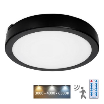LED loftlampe til badeværelse med sensor NAIROS LED/24W/230V IP65 3000/4000/6500K diameter 30 cm sort + fjernbetjening
