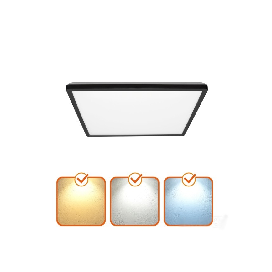 LED loftlampe til badeværelse NIVERA LED/24W/230V IP54 3000/4000/6000K 30x30 cm sort