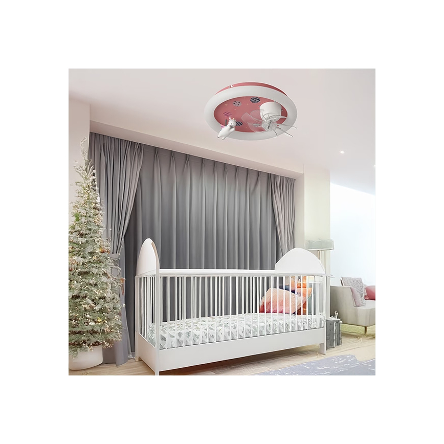 LED-dæmpbar loftlampe til børneværelset med ventilator LED/48W/230V 3000/4000/6000K lyserød + fjernbetjening