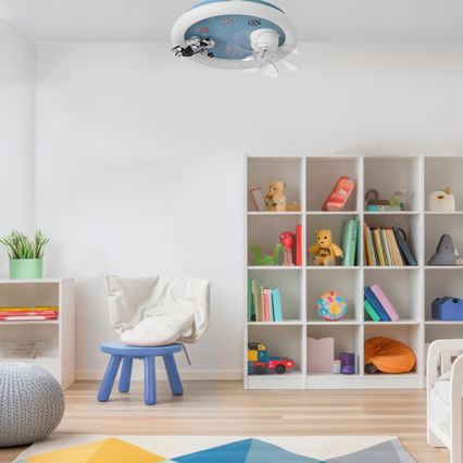LED-dæmpbar loftlampe til børneværelset med ventilator LED/48W/230V 3000/4000/6000K blå + fjernbetjening