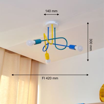 LED Loftlampe til børn OXFORD 3xE27/15W/230V