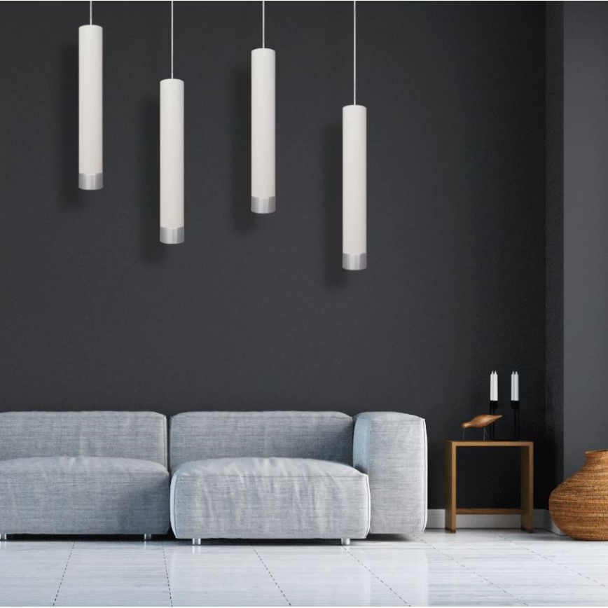 LED lysekrone på kabel TUBA 1xGU10/4,8W/230V hvid/skinnende krom