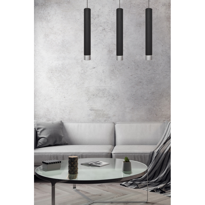 LED lysekrone på kabel TUBA 3xGU10/4,8W/230V sort/skinnende krom