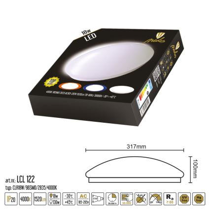 LED loftsbelysning LED/18W/230V