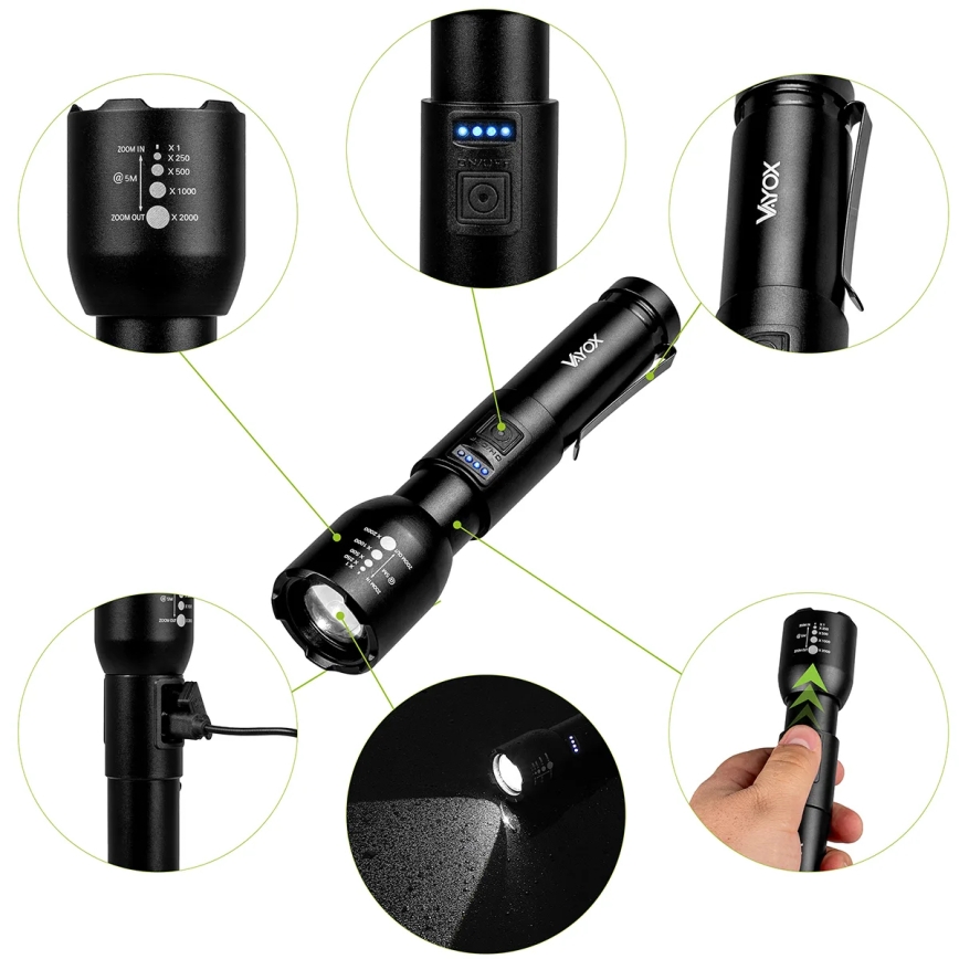 LED lommelygte dæmpbar og genopladelig LED/20W/5V IPX4 800 skinnende 2000 mAh