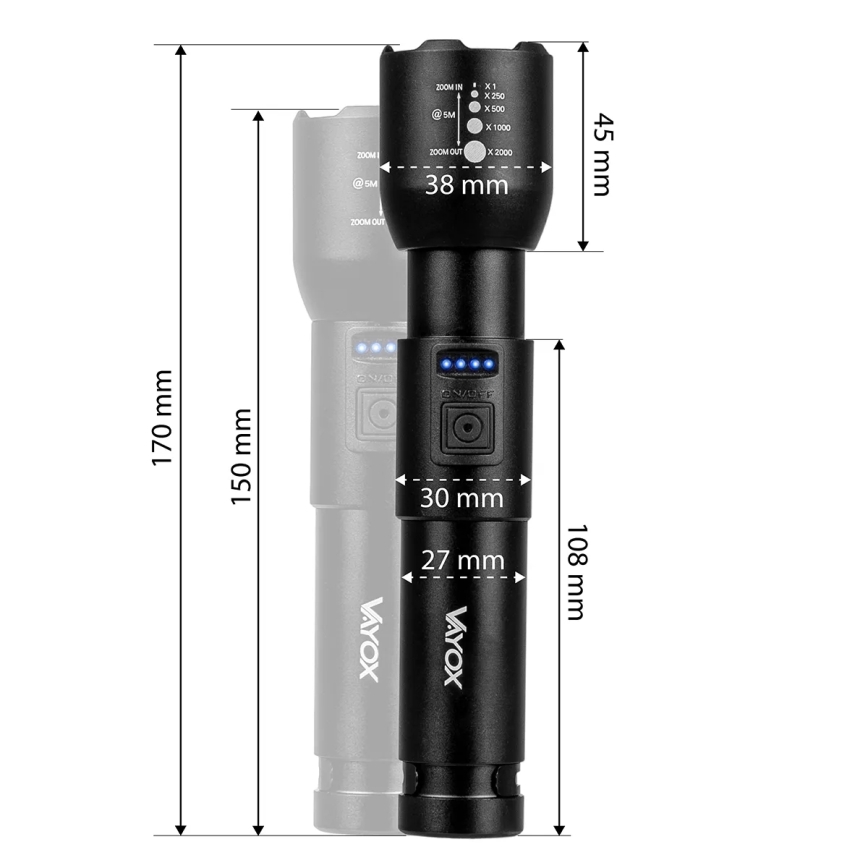 LED lommelygte dæmpbar og genopladelig LED/20W/5V IPX4 800 skinnende 2000 mAh