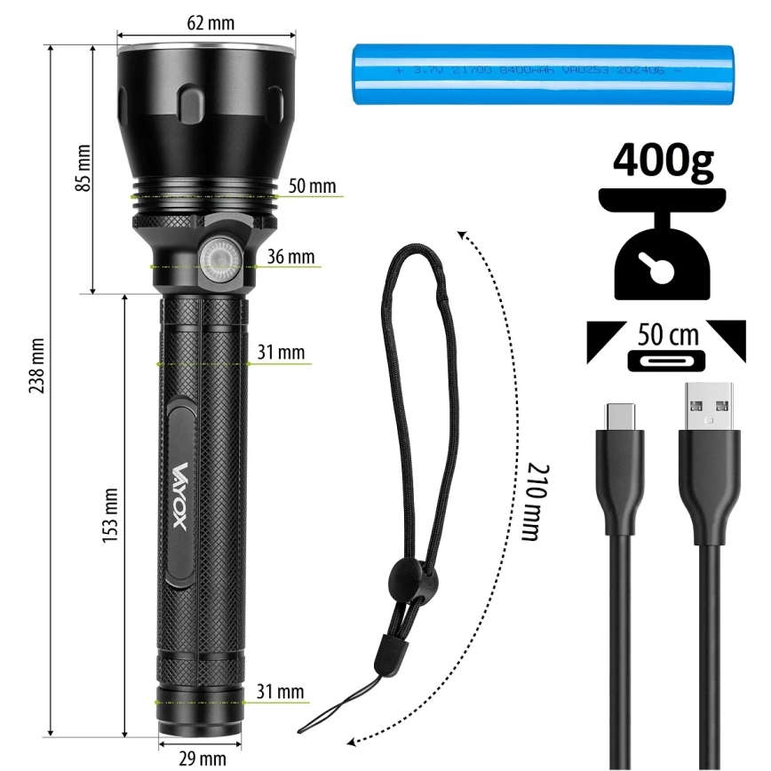 LED lommelygte dæmpbar og genopladelig LED/20W/5V IPX5 1570 skinnende 8400 mAh