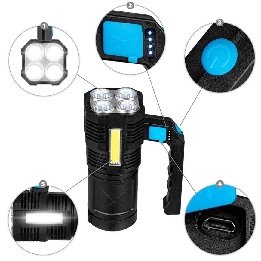 LED lommelygte dæmpbar og genopladelig LED/5V IPX4 250 skinnende 1200 mAh
