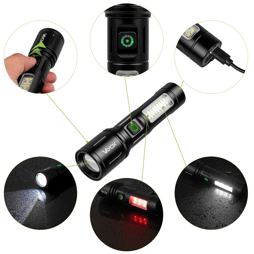 LED lommelygte dæmpbar og genopladelig LED/5W/5V IPX4 260 skinnende 2000 mAh