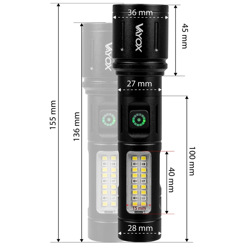 LED lommelygte dæmpbar og genopladelig LED/5W/5V IPX4 260 skinnende 2000 mAh