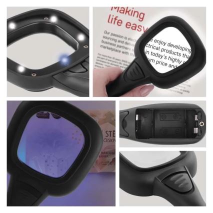 LED Lup 2,5xZOOM m. baglygte og UV-lys LED/UV/2xAAA