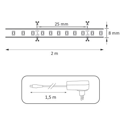 LED lysbånd 2 m LED/18W/12V IP65 4000K