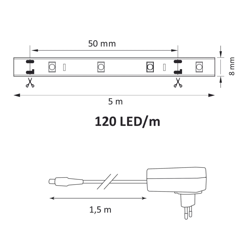 LED lysbånd 5 m LED/36W/12V 4000K
