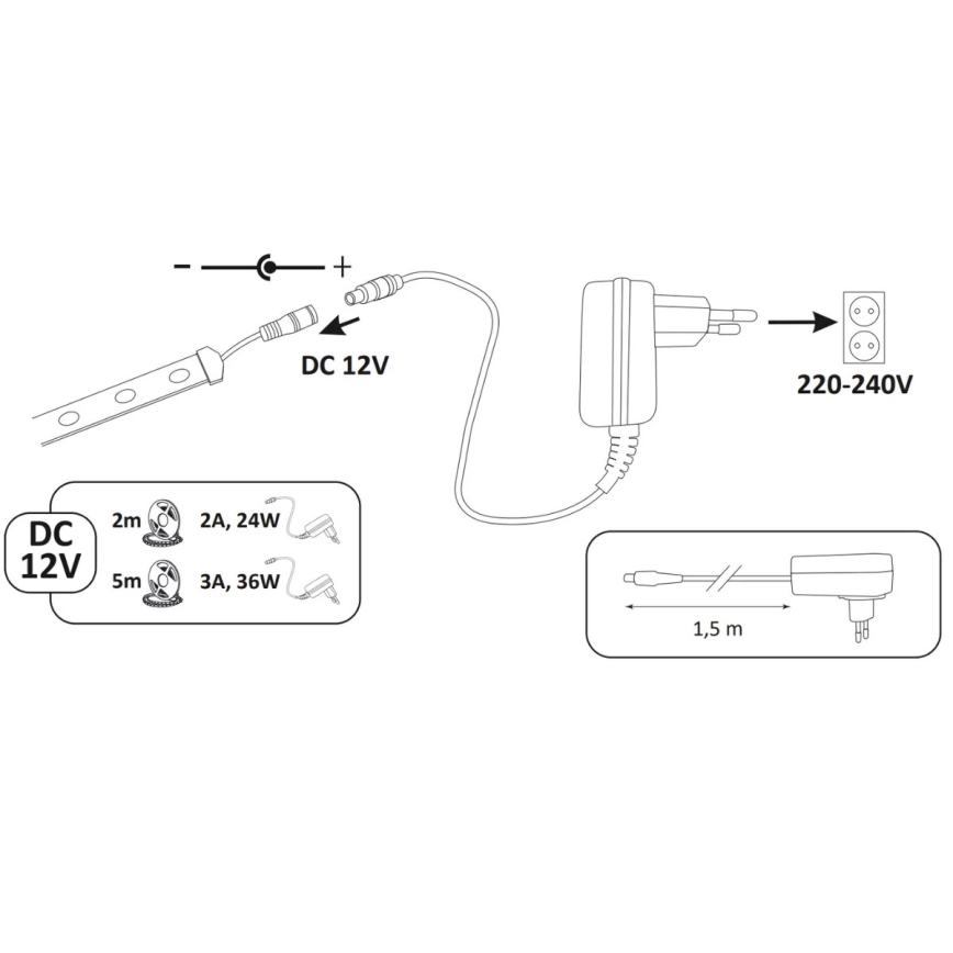 LED lysbånd 5 m LED/36W/12V 4000K