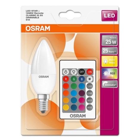 LED lysdæmper pære RGB STAR E14/4,5W/230V 2700K – Osram