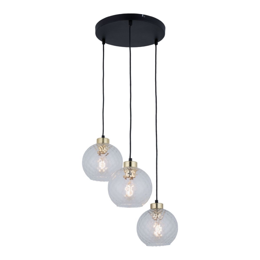 LED-lysekrone med wire DEVON 3xE27/15W/230V sort/klar