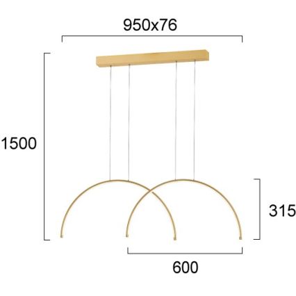 LED-lysekrone med wire MEGAN LED/39W/230V, guld