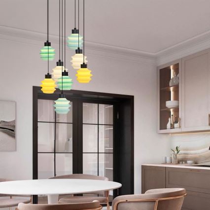 LED-lysekrone med wireophæng CACTUS 8xLED/2,8W/230V 3000K grøn/gul/hvid