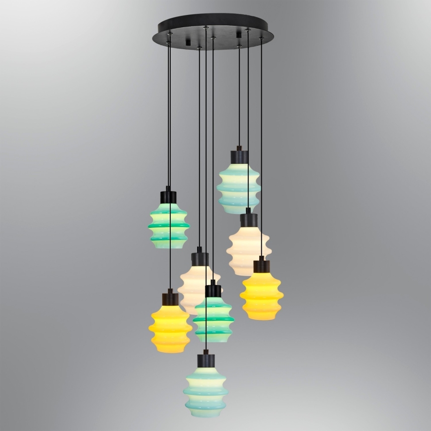 LED-lysekrone med wireophæng CACTUS 8xLED/2,8W/230V 3000K grøn/gul/hvid