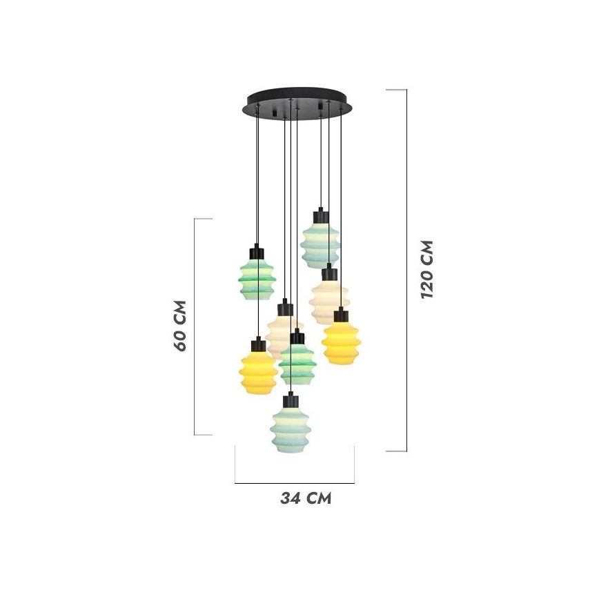 LED-lysekrone med wireophæng CACTUS 8xLED/2,8W/230V 3000K grøn/gul/hvid