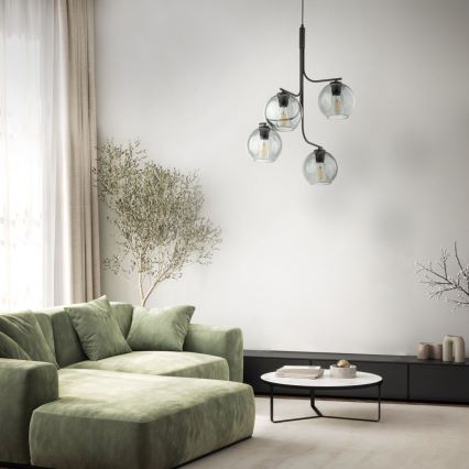 LED-lysekrone med wireophæng CESAR 4xE27/15W/230V sort/røggrå