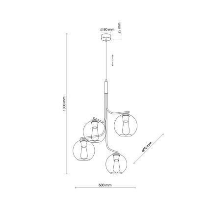 LED-lysekrone med wireophæng CESAR 4xE27/15W/230V sort/røggrå
