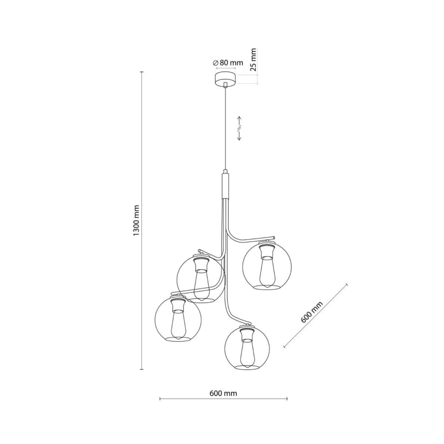 LED-lysekrone med wireophæng CESAR 4xE27/15W/230V sort/røggrå
