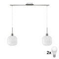 LED-lysekrone med wireophæng HARMA 2xE27/60W/230V mat krom/hvid