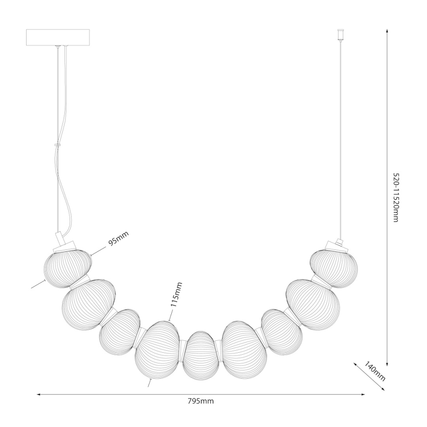 LED-lysekrone på kabel BOLLA LED/36W/230V blank krom/røggrå