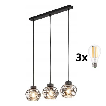 LED-lysekrone på kabel ZULIA 3xE27/15W/230V sort/røget sort