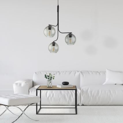 LED-lysekrone på ledning CESAR 3xE27/15W/230V sort/røget grå