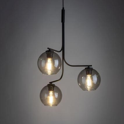 LED-lysekrone på ledning CESAR 3xE27/15W/230V sort/røget grå