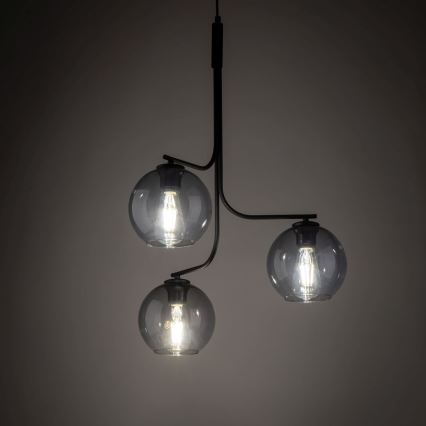 LED-lysekrone på ledning CESAR 3xE27/15W/230V sort/røget grå