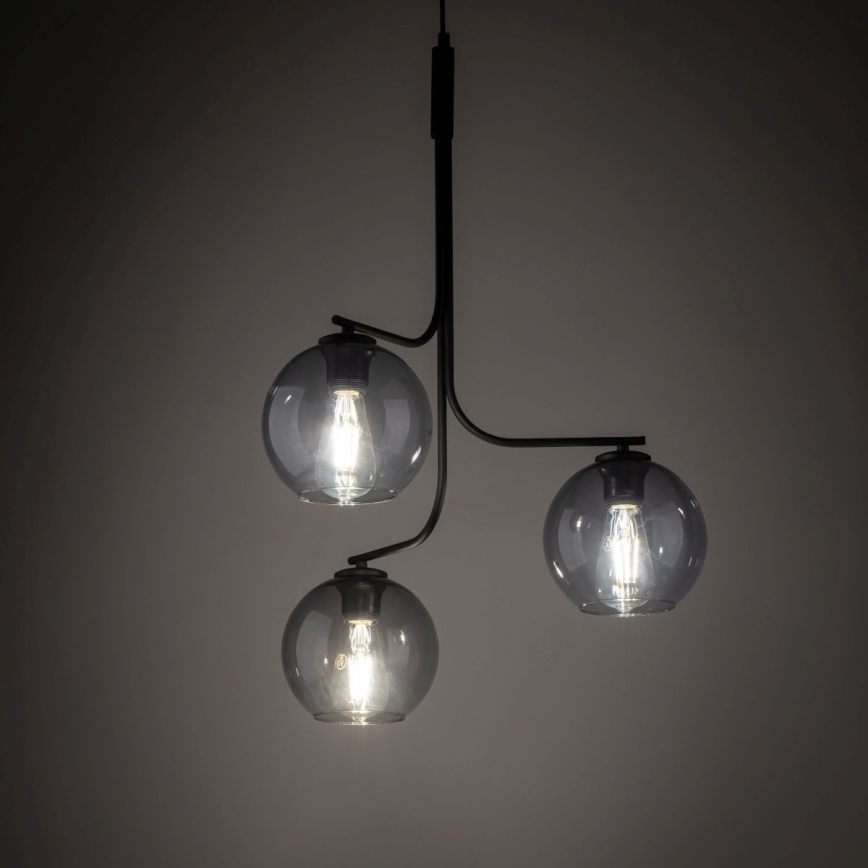 LED-lysekrone på ledning CESAR 3xE27/15W/230V sort/røget grå