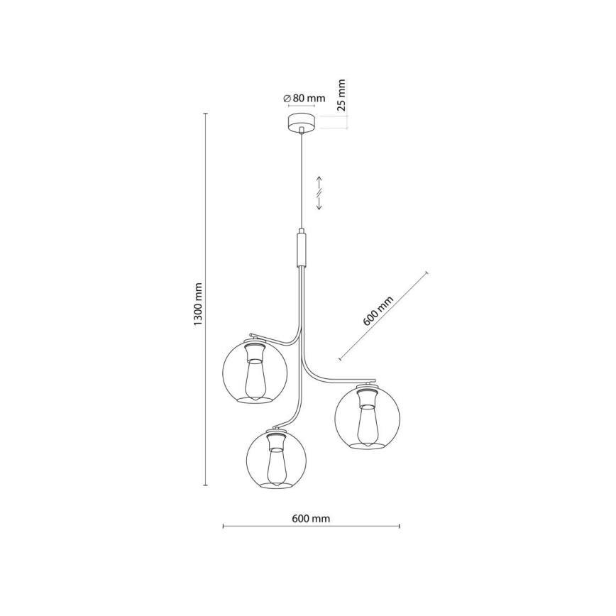 LED-lysekrone på ledning CESAR 3xE27/15W/230V sort/røget grå