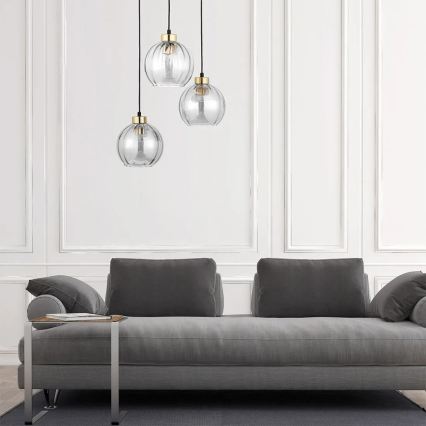 LED-lysekrone på stålwire DEVI 3xE27/15W/230V sort/klar