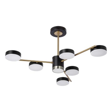 LED lysekrone på stang 6xLED/7W/230V + LED/6W 3000-6000K Ø 69 cm guld/sort