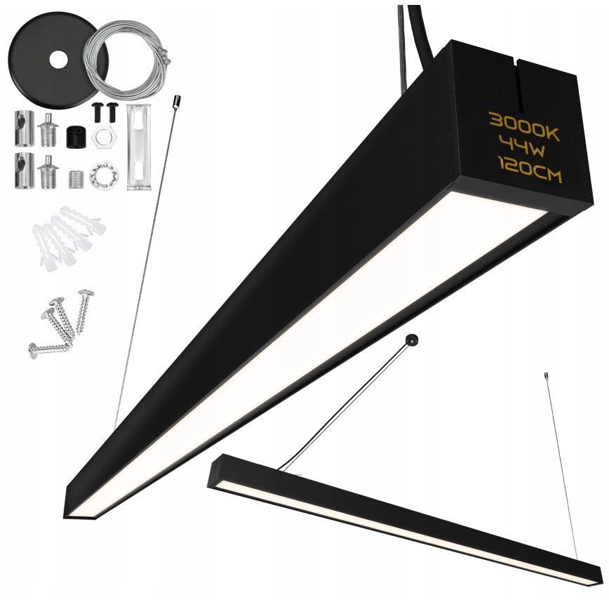 LED lysekrone på vaier/overflademonteret LED/44W/230V 3000K 120 cm sort