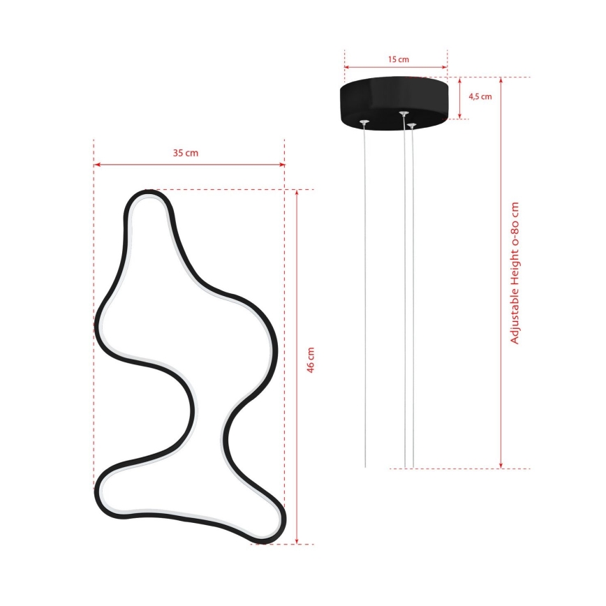 LED-lysekrone på wire ARTISAN LED/36W/230V 6500K sort