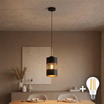 LED-lysekrone på wire BOGART 1xE27/15W/230V sort/guld