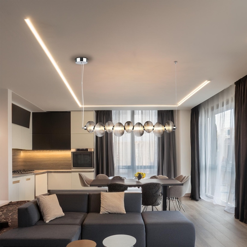 LED-lysekrone på wire BOLLA LED/32W/230V, blank krom/røggrå