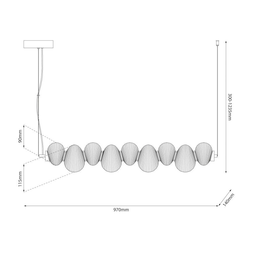 LED-lysekrone på wire BOLLA LED/32W/230V, blank krom/røggrå